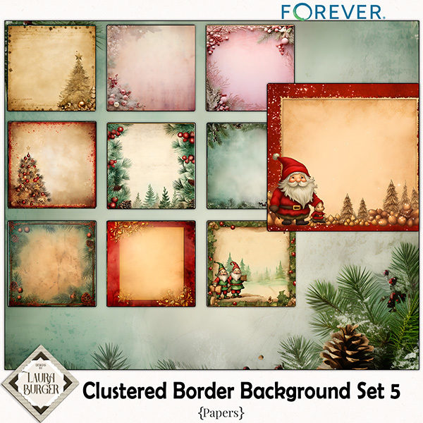 Cluster Border Background Set 5 Digital Art - Digital Scrapbooking Kits