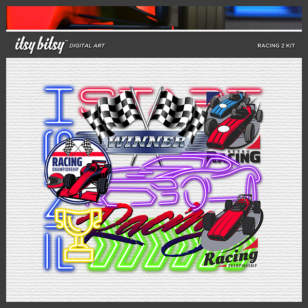 Racing 2 Kit Digital Art - Digital Scrapbooking Kits