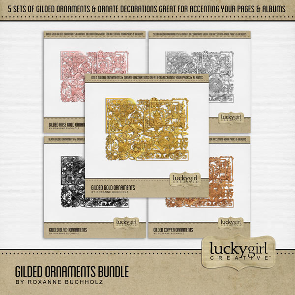 Gilded Ornaments Bundle Digital Art - Digital Scrapbooking Kits