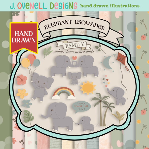 Elephant Escapes Digital Art - Digital Scrapbooking Kits
