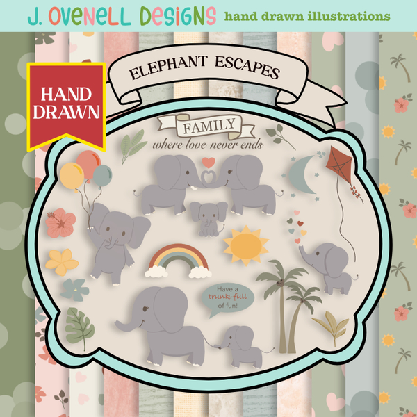 Elephant Escapes Digital Art - Digital Scrapbooking Kits