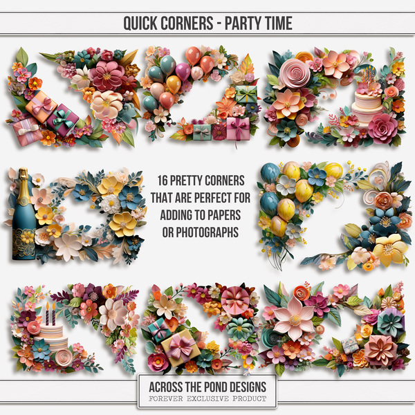 Quick Corners - Party Time Digital Art - Digital Scrapbooking Kits