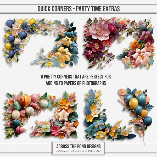 Quick Corners - Party Time Extras Digital Art - Digital Scrapbooking Kits
