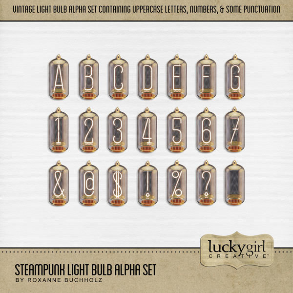 Steampunk Light Bulb Alpha Set Digital Art - Digital Scrapbooking Kits