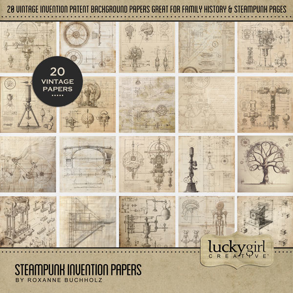 Steampunk Invention Papers Digital Art - Digital Scrapbooking Kits
