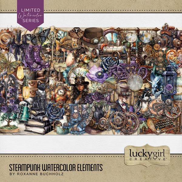 Steampunk Watercolor Elements Digital Art - Digital Scrapbooking Kits