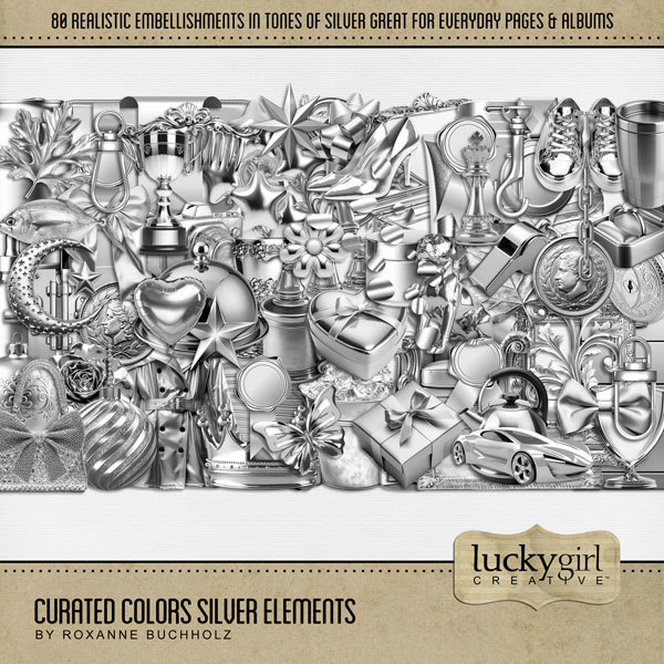 Curated Colors Silver Elements Digital Art - Digital Scrapbooking Kits
