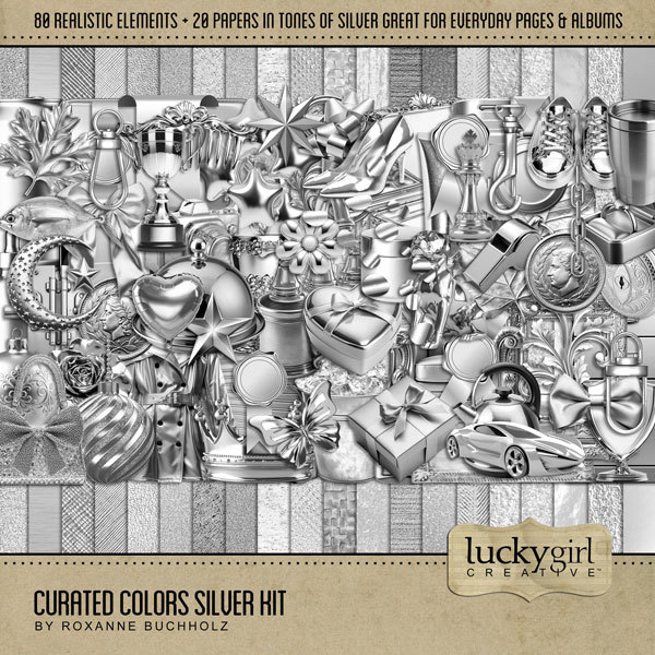 Curated Colors Silver Kit Digital Art - Digital Scrapbooking Kits