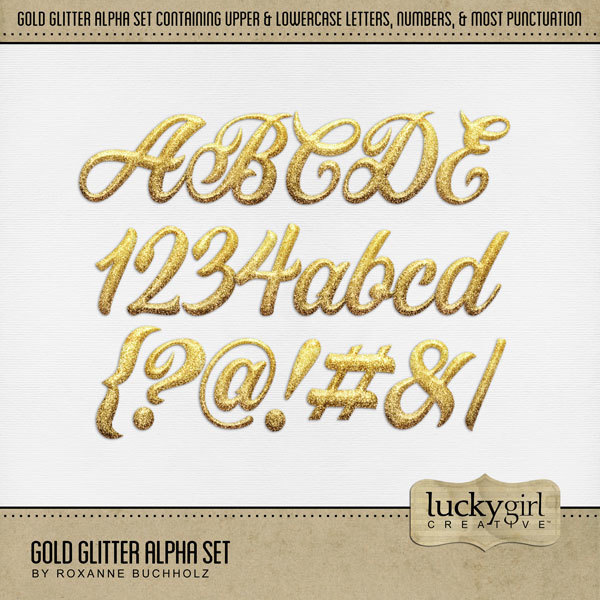 Gold Glitter Alpha Set Digital Art - Digital Scrapbooking Kits