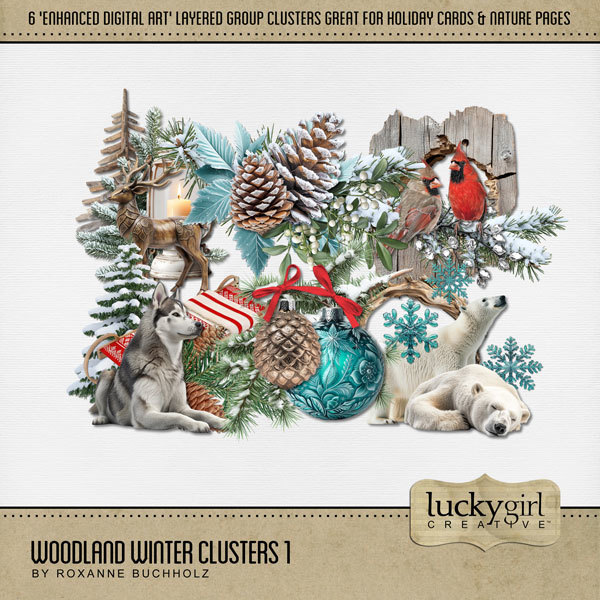Woodland Winter Clusters 1 Digital Art - Digital Scrapbooking Kits