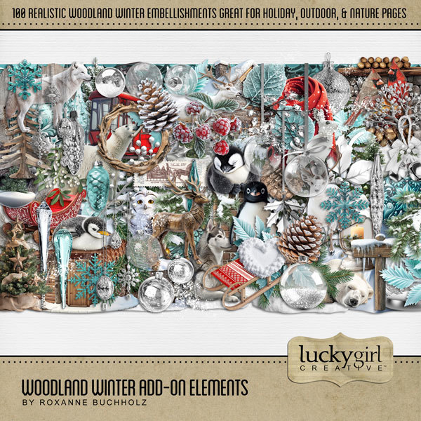 Woodland Winter Add-On Elements Digital Art - Digital Scrapbooking Kits