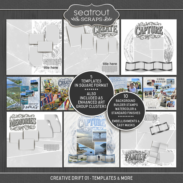 Creative Drift 01 - Templates and More Digital Art - Digital Scrapbooking Kits