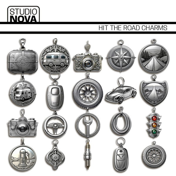Hit the Road Charms Digital Art - Digital Scrapbooking Kits