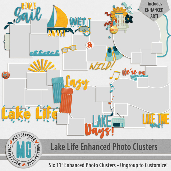 Lake Life Enhanced Photo Clusters Digital Art - Digital Scrapbooking Kits