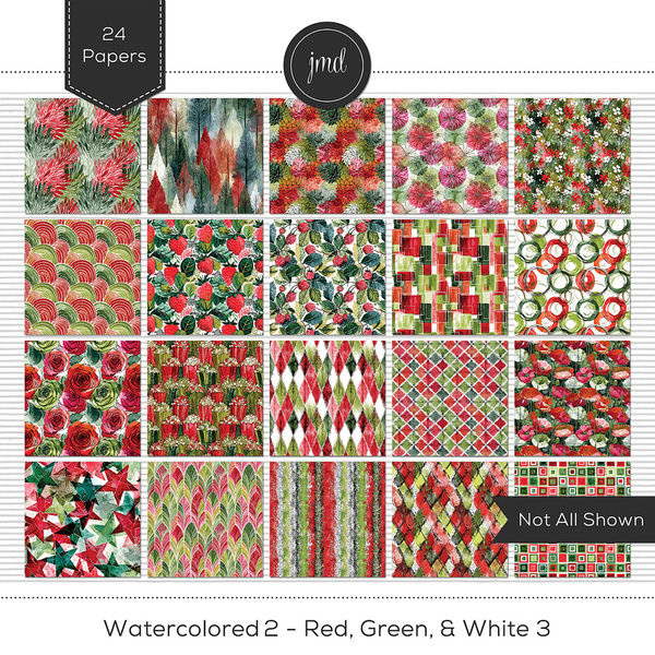 Watercolored 2 - Red, Green, & White 3 Digital Art - Digital Scrapbooking Kits