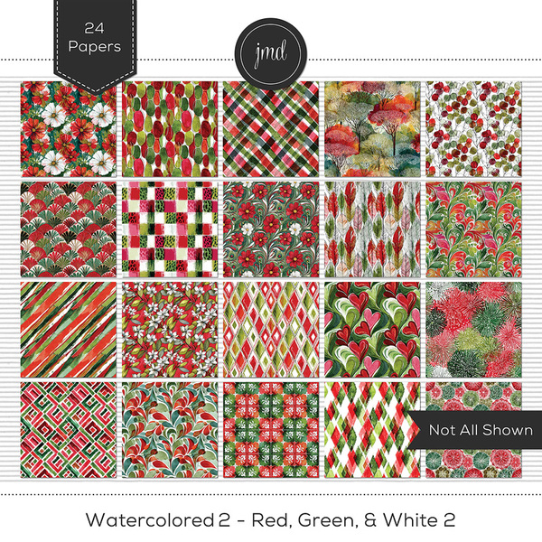 Watercolored 2 - Red, Green, & White 2 Digital Art - Digital Scrapbooking Kits