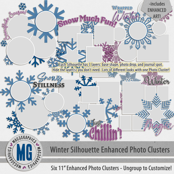 Winter Silhouette Enhanced Photo Clusters Digital Art - Digital Scrapbooking Kits