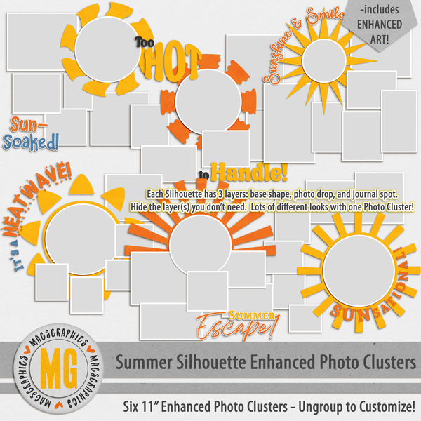 Summer Silhouette Enhanced Photo Clusters Digital Art - Digital Scrapbooking Kits