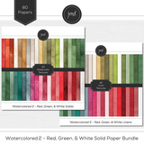 Watercolored 2 - Red, Green, & White Solid Paper Bundle