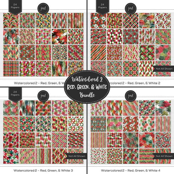 Watercolored 2 - Red, Green, & White Bundle Digital Art - Digital Scrapbooking Kits