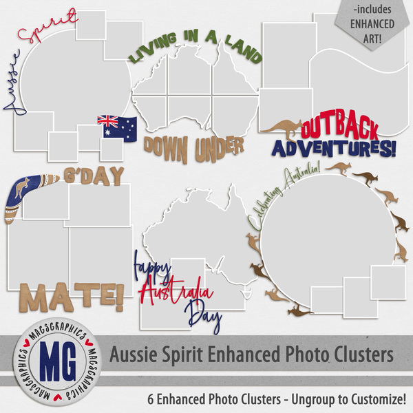 Aussie Spirit Enhanced Photo Clusters Digital Art - Digital Scrapbooking Kits