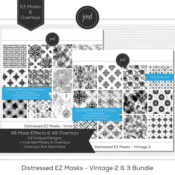 Distressed EZ Masks - Vintage 2 & 3 Bundle Digital Art - Digital Scrapbooking Kits
