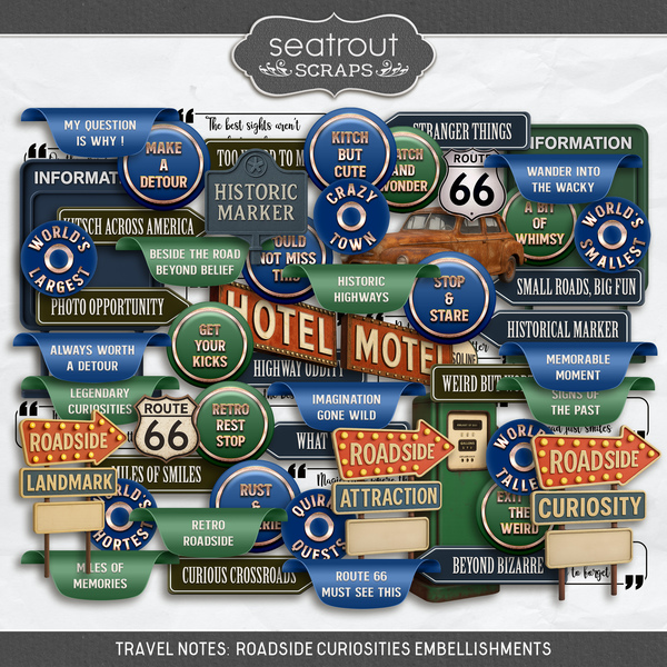 Travel Notes - Roadside Curiosities Digital Art - Digital Scrapbooking Kits