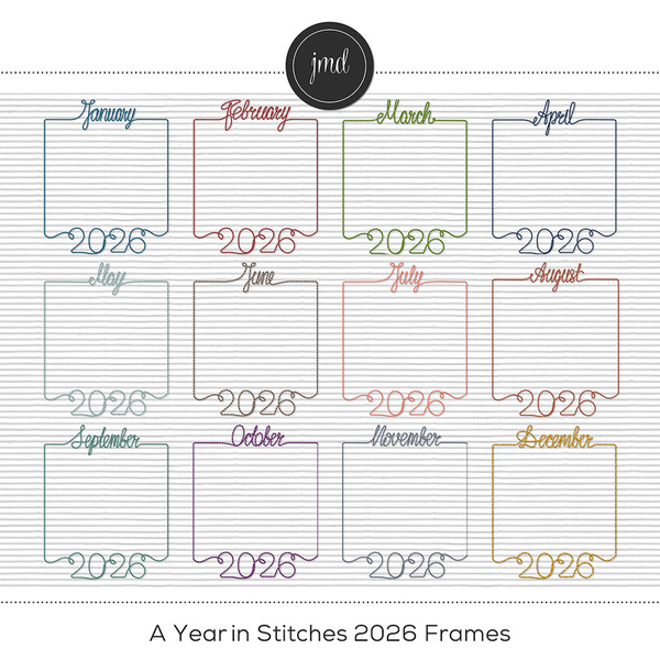 A Year in Stitches 2026 Frames Digital Art - Digital Scrapbooking Kits