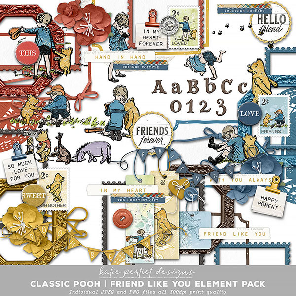 Classic Pooh Friend Like You Element Pack Digital Art - Digital Scrapbooking Kits