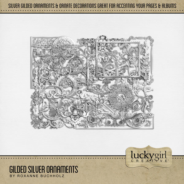 Gilded Silver Ornaments Digital Art - Digital Scrapbooking Kits