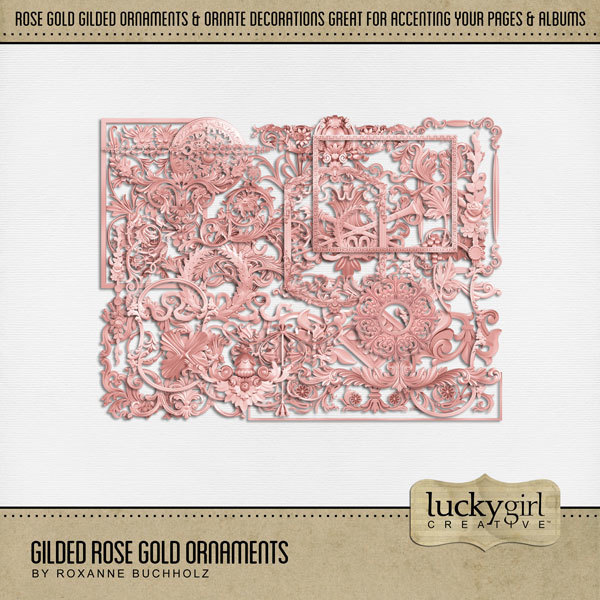 Gilded Rose Gold Ornaments Digital Art - Digital Scrapbooking Kits