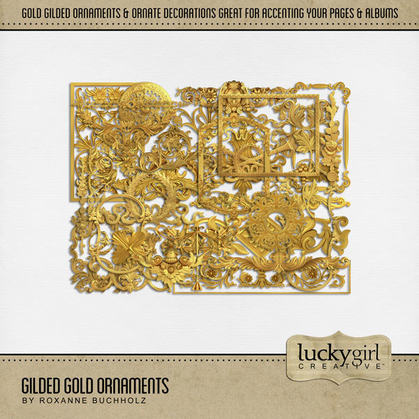 Gilded Gold Ornaments Digital Art - Digital Scrapbooking Kits