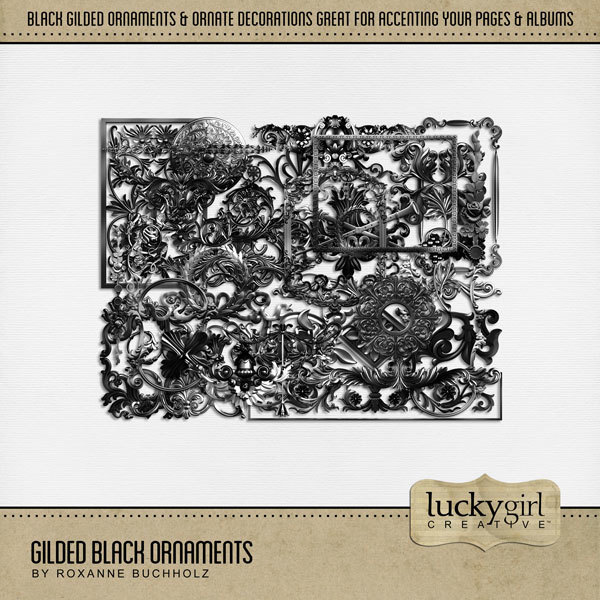 Gilded Black Ornaments Digital Art - Digital Scrapbooking Kits