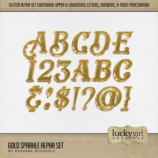 Gold Sparkle Alpha Set Digital Art - Digital Scrapbooking Kits