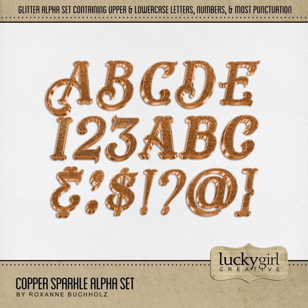 Copper Sparkle Alpha Set Digital Art - Digital Scrapbooking Kits