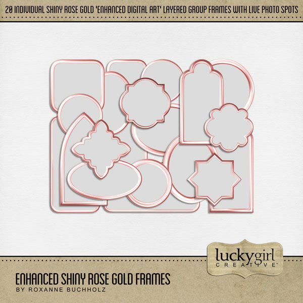 Enhanced Shiny Rose Gold Frames Digital Art - Digital Scrapbooking Kits
