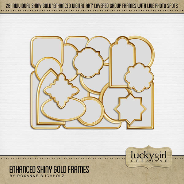 Enhanced Shiny Gold Frames Digital Art - Digital Scrapbooking Kits