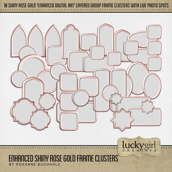 Enhanced Shiny Rose Gold Frame Clusters Digital Art - Digital Scrapbooking Kits
