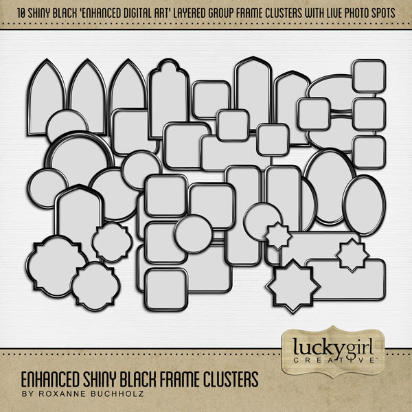 Enhanced Shiny Black Frame Clusters Digital Art - Digital Scrapbooking Kits