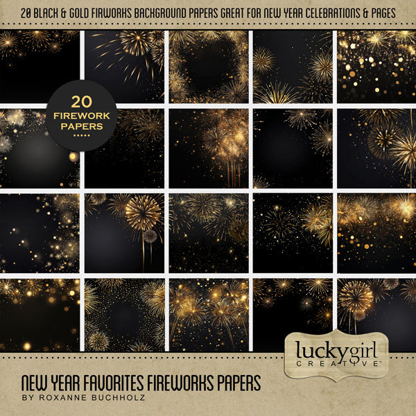New Year Favorites Fireworks Papers Digital Art - Digital Scrapbooking Kits