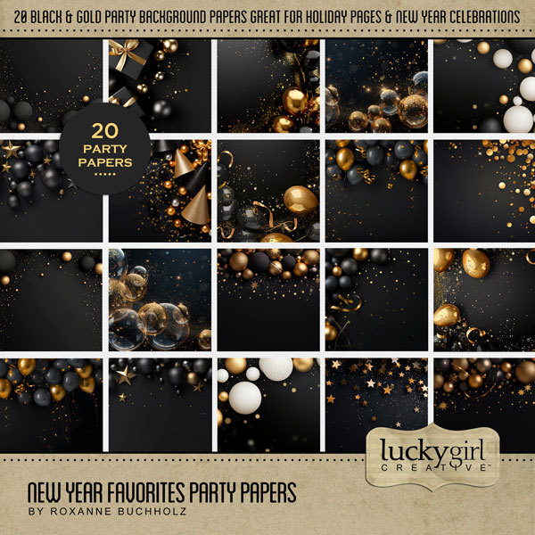 New Year Favorites Party Papers Digital Art - Digital Scrapbooking Kits