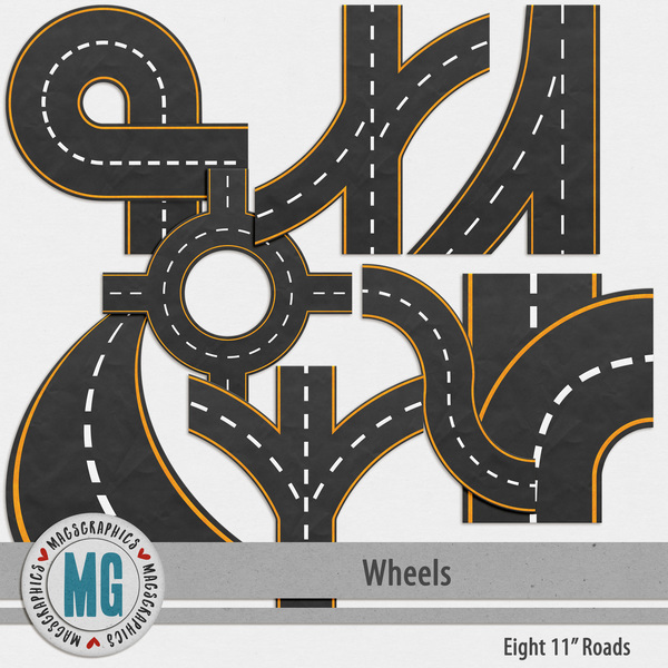 Wheels Big Roads Digital Art - Digital Scrapbooking Kits