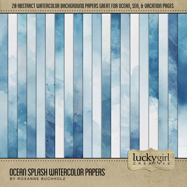 Ocean Splash Watercolor Papers Digital Art - Digital Scrapbooking Kits