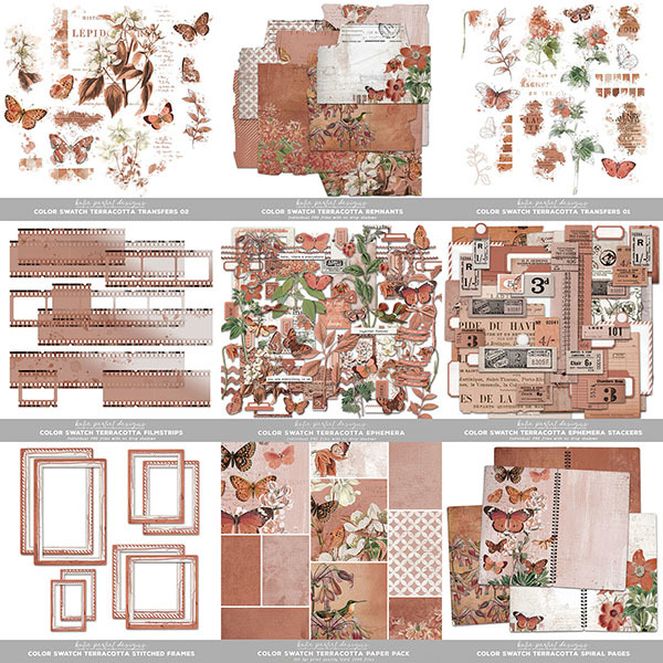 Color Swatch Terracotta Scrapbook Bundle Digital Art - Digital Scrapbooking Kits