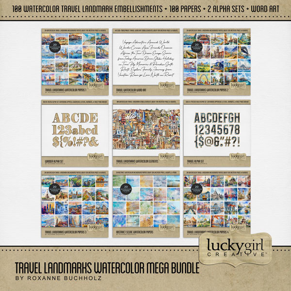 Travel Landmarks Watercolor Mega Bundle Digital Art - Digital Scrapbooking Kits