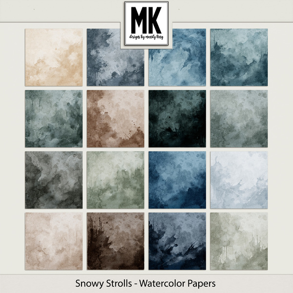 Snowy Strolls - Watercolor Papers Digital Art - Digital Scrapbooking Kits
