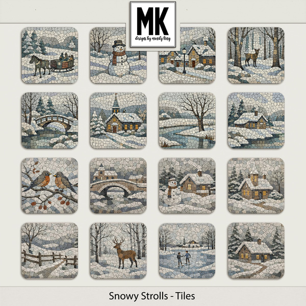 Snowy Strolls - Tiles Digital Art - Digital Scrapbooking Kits