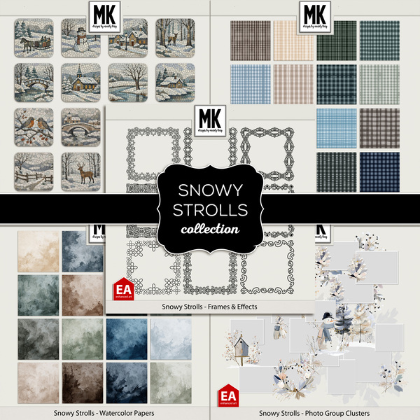 Snowy Strolls Collection Digital Art - Digital Scrapbooking Kits