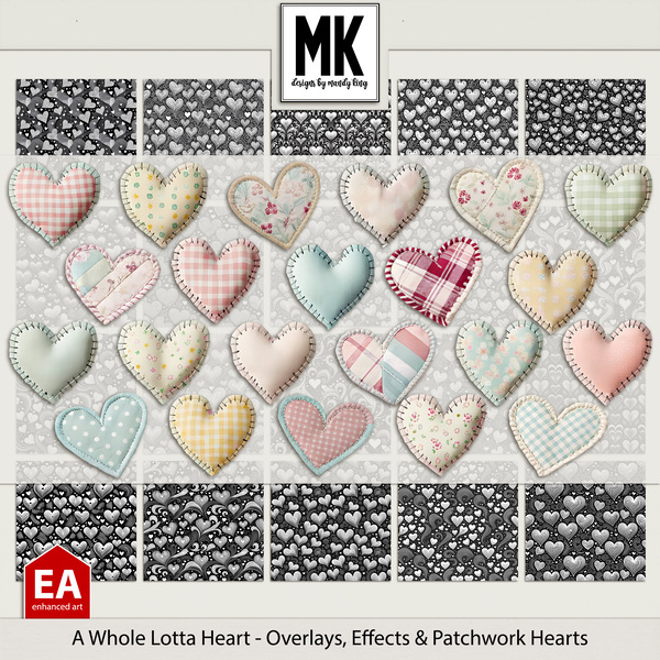 A Whole Lotta Heart - Overlays, Effects & Patchwork Hearts Digital Art - Digital Scrapbooking Kits