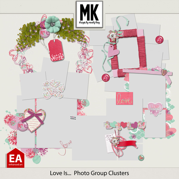 Love Is... Photo Group Clusters Digital Art - Digital Scrapbooking Kits